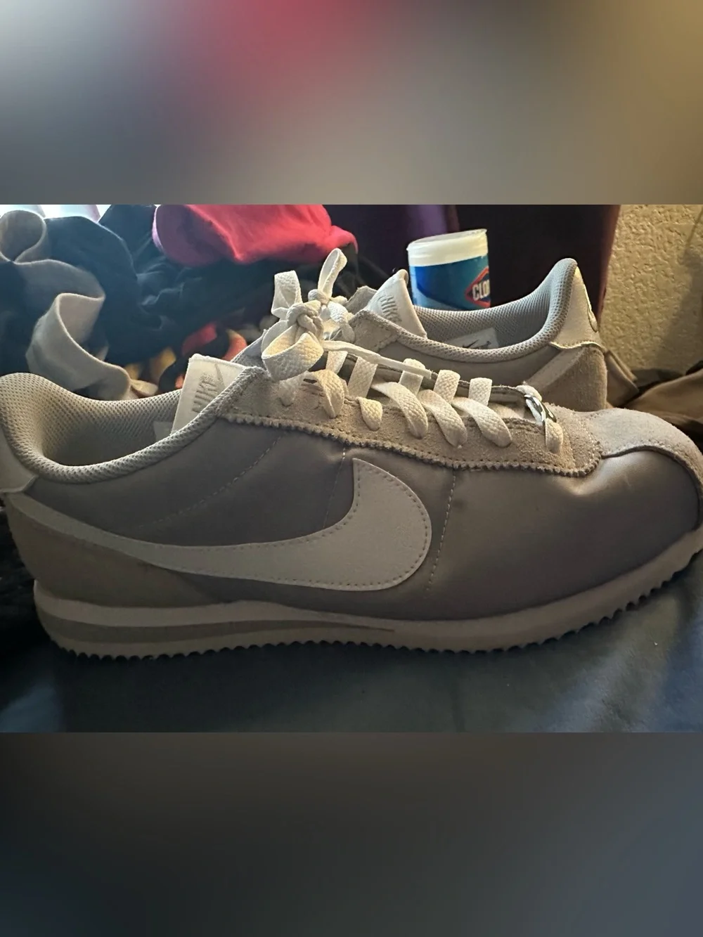 Woman’s gray Nike Cortez basic nylon